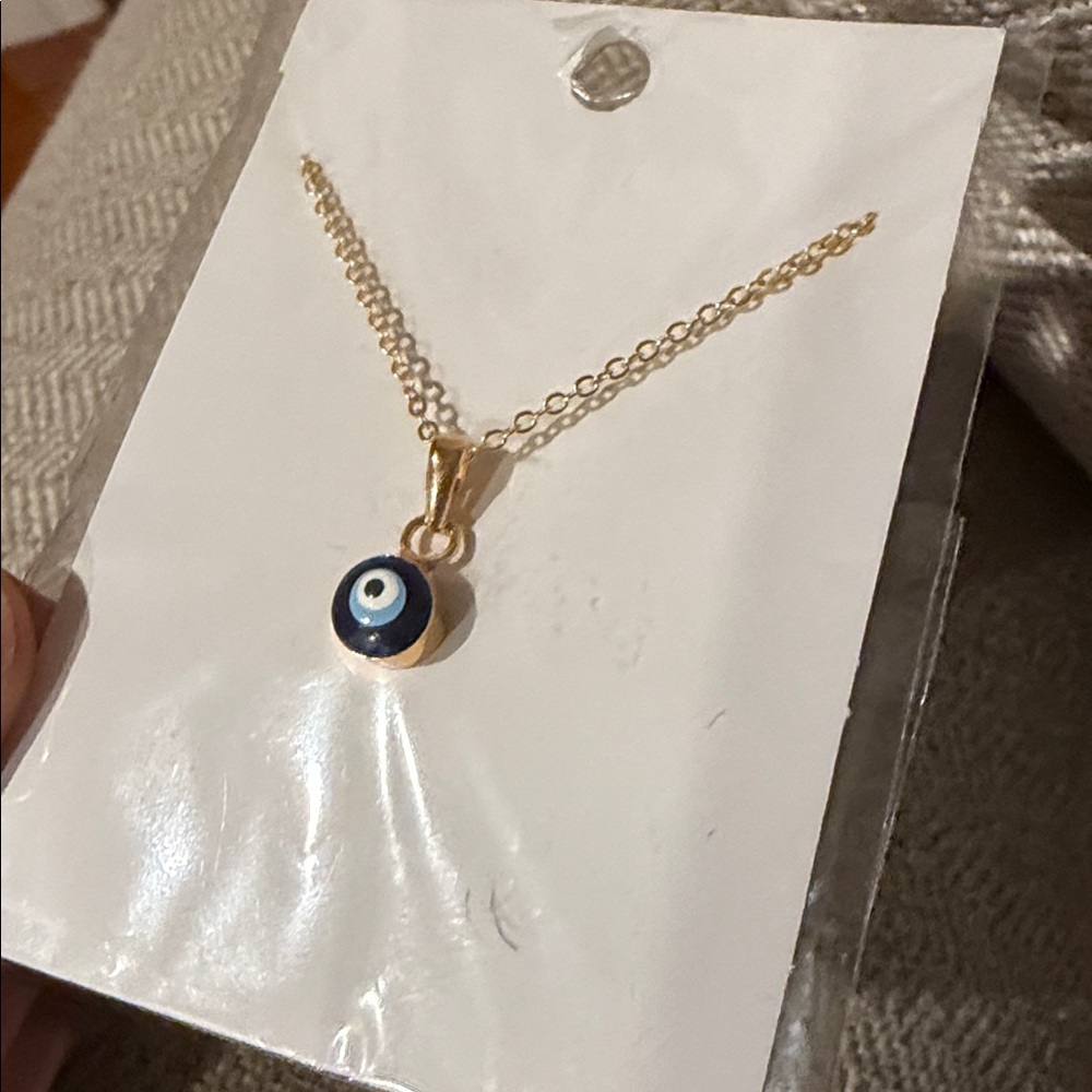 Gold and Blue Evil Eye Pendant Necklace